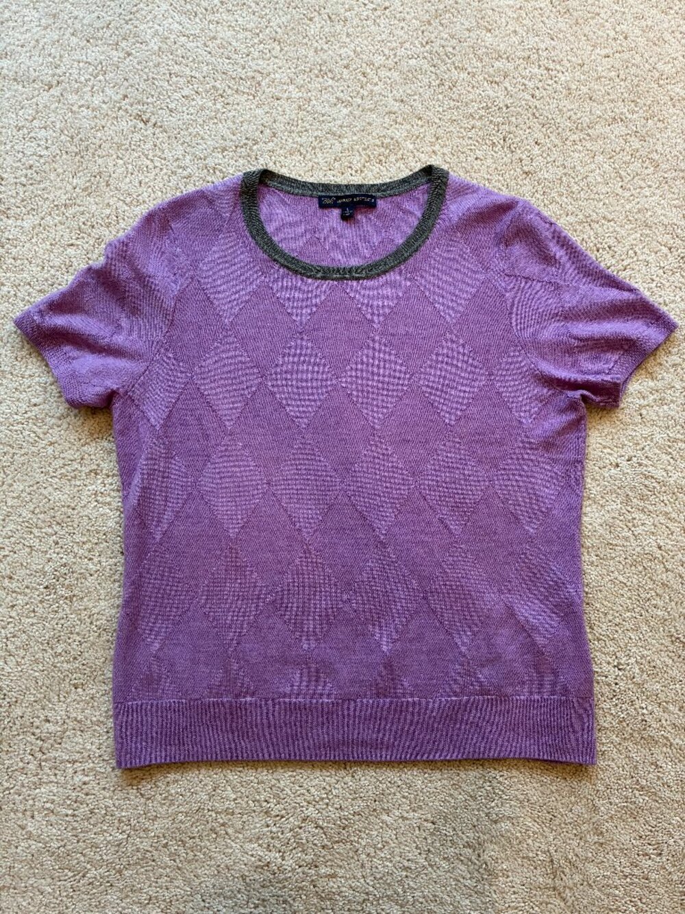 Brooks Brothers Women's Merino Wool Short-Sleeve Purple Gray Blouse Shirt Top